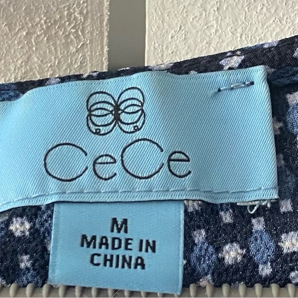 CeCe Tie-Sleeve Geo-Print Blouse Deep Marine is the Color - Picture 3 of 4